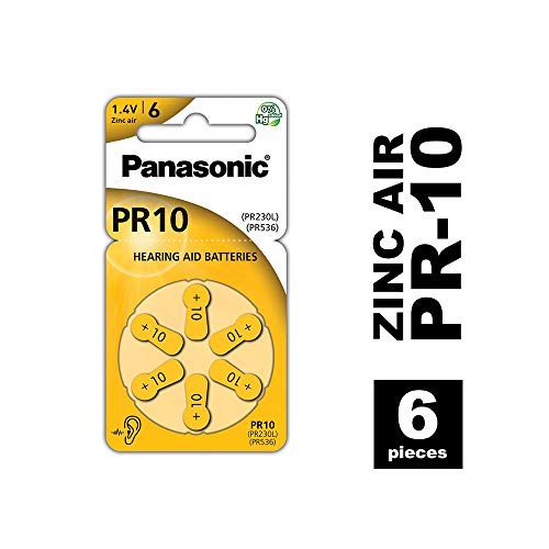 Panasonic PR10 Zink-Luft-Batterien für Hörgeräte, Typ 10, 1.4V, Hörgerätbatterien, 6 Stück, gelb