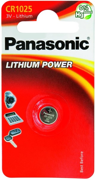 Panasonic Batterie Lithium, Knopfzelle, CR1025, 3V Electronics, Lithium Power, Retail Blister (1-Pac