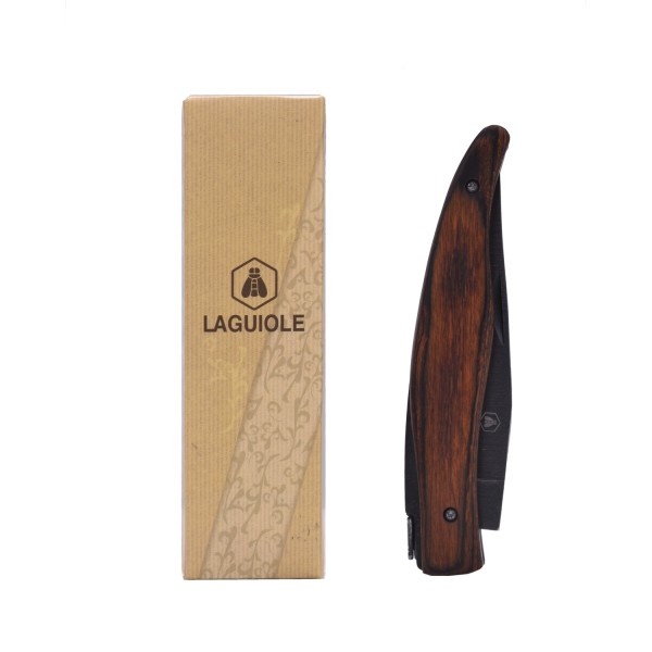 Laguiole - Klappmesser mit schwarzer Klinge und braunem Pakkaholzgriff