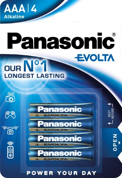 Panasonic Evolta Alkali-Batterie, AAA Micro, 4er Pack, für energieintensive Produkte, Alkaline