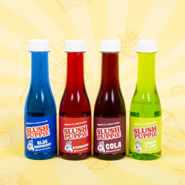 Slush Puppie - Syrup 4er Pack - Blaue Himbeere, Erdbeere, Zitrone & Limette, Cola