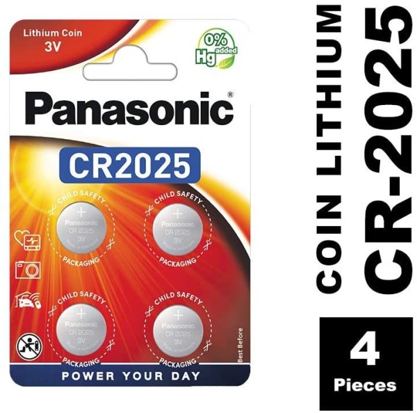 Panasonic Batterie Lithium, Knopfzelle, CR2025, 3V Electronics, Lithium Power, Retail Blister (4-Pac